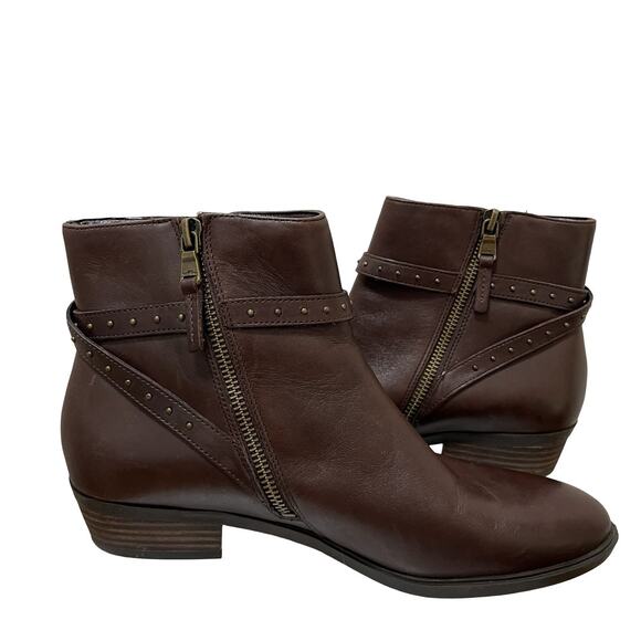 Lauren Ralph Lauren Shaw Leather Studded Ankle Boots Size 8.5 Brown Buckle Strap - Picture 4 of 12